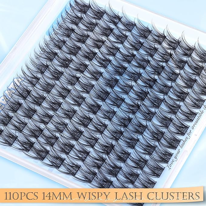 PHKERATA 14mm Natural Cluster Lashes Wispy Eyelash Clusters DIY Individual Lashes C Curvature Eyelash Extensions for Daily Wear with Soft Lash Band