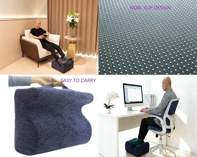 Ergonomic FootstoolTwo-Way Tilt Design with Heel & Arch SupportWide Non-Slip Foam Footrest with 3-Point Support, Removable Washable Cover for Office/Home, for Prolonged Sitting & Under-Desk Use