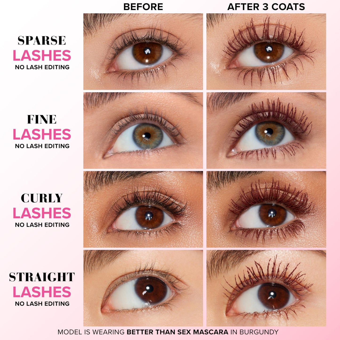 Too Faced Better Than Sex Volumizing Mascara | Dramatic Volume + Length | Cruelty Free, Burgundy, 0.27 Fl Oz