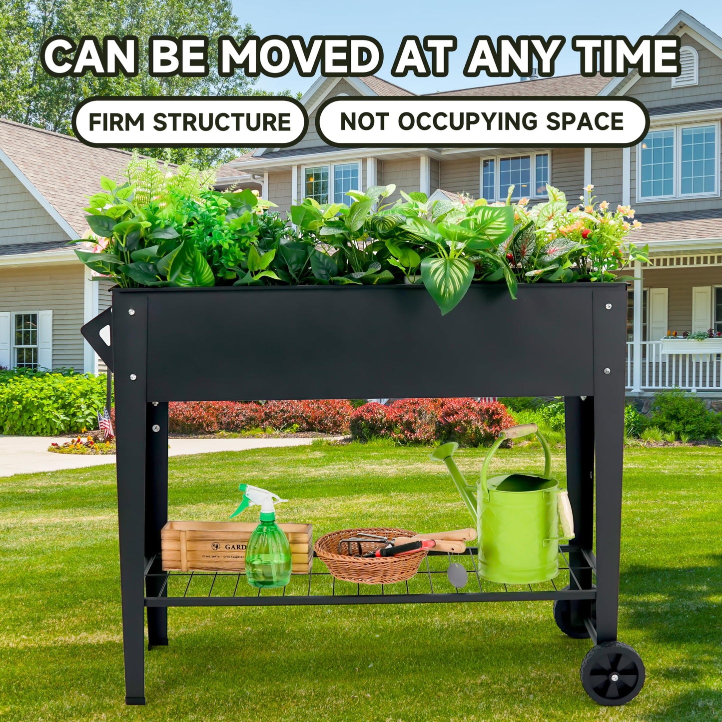 YKTEEDENS Raised Garden Bed with Legs and Wheels Removable for Outdoor, 31.6 * 14.6'' Metal Planter Raised Box for Growing Vegetables Herb Flower in Patio(Black)
