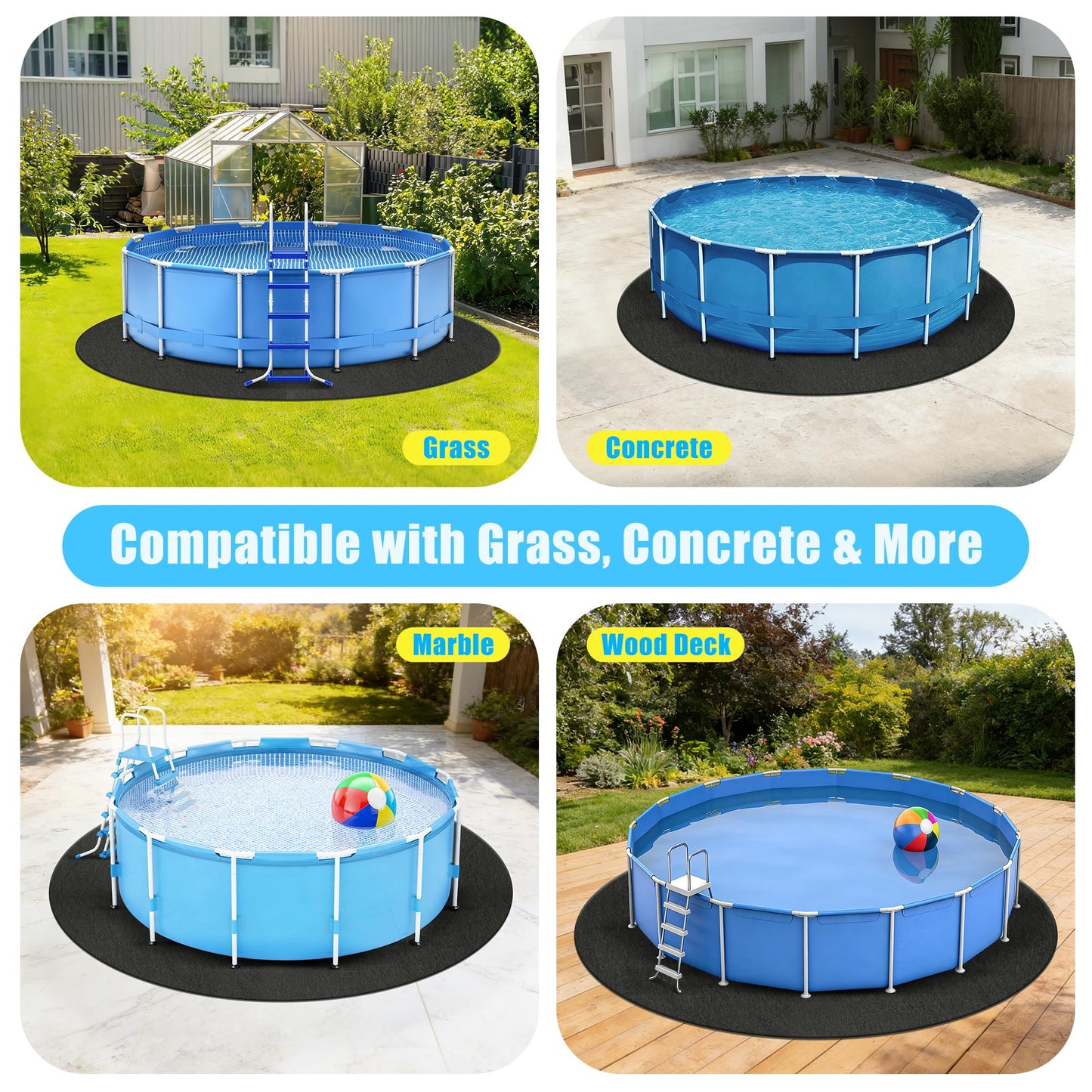 Whmayai 10ft Round Pool Liner Pad, 280g/㎡ Thickened Heavy Duty Above Ground Swimming Pool Ground Cloth, Under Pool Mat Protector for Bottom, Extend Liner Life