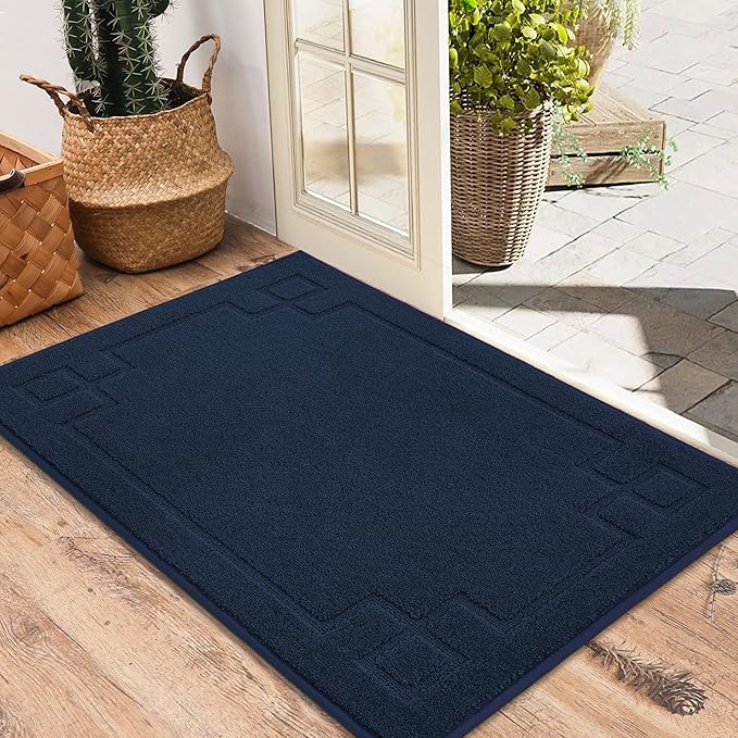 BEQHAUSE Door Mat 24" x 36", Non-Slip Door Mats Indoor Entryway Rugs Washable Low-Profile Absorbent and Stain Resist Floor Mats, Dog Door Mat for Front Back Door, Mud Wet Shoes & Paws, Navy Blue