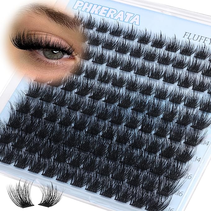 PHKERATA Wispy Lash Clusters Fluffy Eyelash Clusters for Volume, Fairy Cluster Eyelash Extensions DIY C Curl Individual Lashes with Soft Thin Band for Natural Look, 120Pcs, 10-16mm