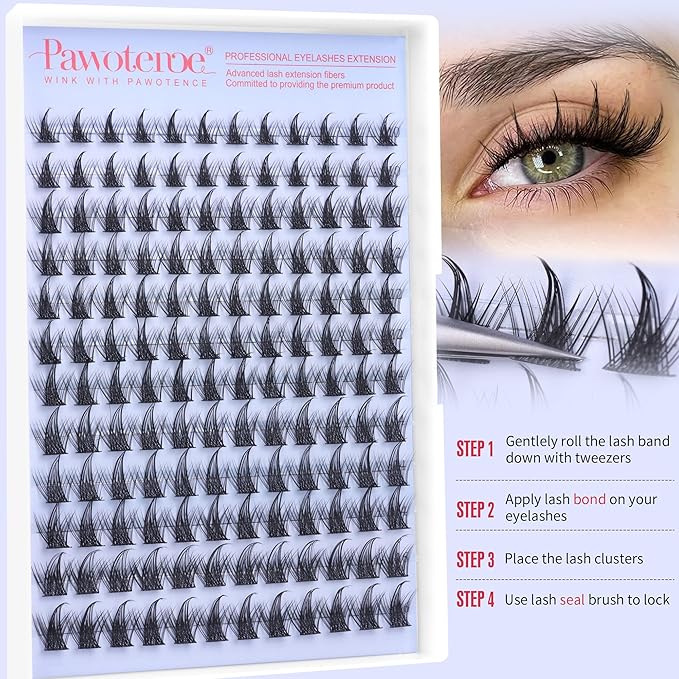 Pawotence Fairy Lash Clusters Natural Eyelash Clusters 10-16mm Manga Lashes Cluster Eyelash Extensions 144pcs Anime Individual Cluster Lashes Wispy for DIY Lash Extension