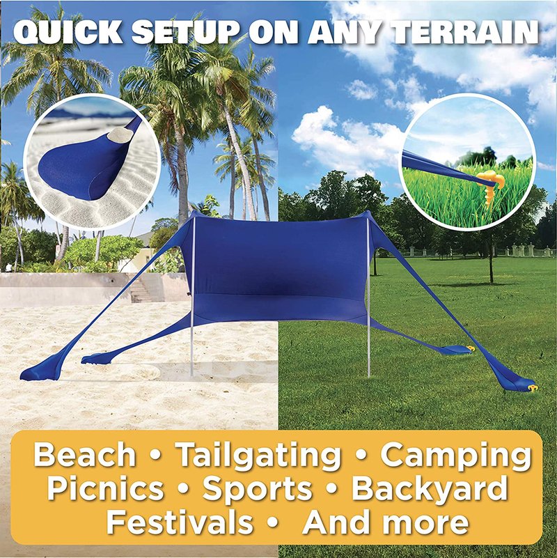 SUN NINJA Pop Up Beach Tent Sun Shelter UPF50+ with Sand Shovel, Ground Pegs and Stability Poles, Outdoor Shade for Camping Trips, Fishing, Backyard Fun or Picnics (7x7.5 FT 2 Pole, Green)