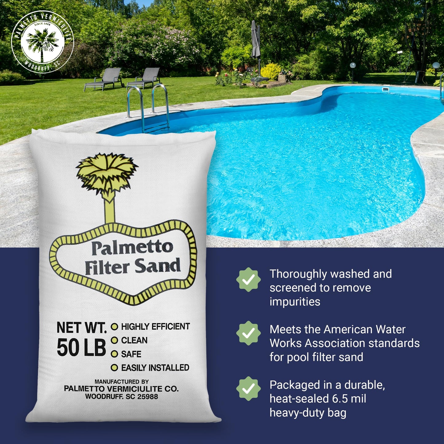 Palmetto 5 Pack Pool Filter Sand, Clean and Clear Water, Natural Sand for Residential and Commercial Pool Sand Filter Pumps, 50 Pound