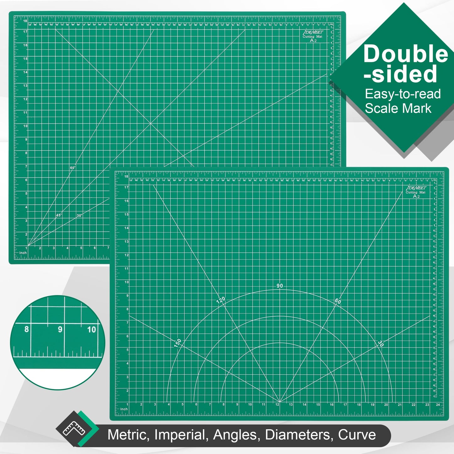 Density-upgraded 18" x 24" Self Healing Sewing Mat, Idemeet Rotary Sewing Mat for Crafts, 5-Ply Cut Board for Fabric Leather Cutting Quilting Modeling Hobby Project, Scale Size 18" x 24", Green