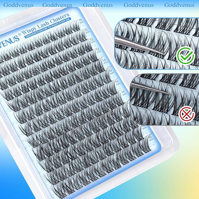 Goddvenus Wispy Lash Clusters Natural Lashes Clusters Wispy Eyelash Clusters CD Curl Cluster Eyelash Extensions DIY Individual Lashes Invisible Band Lash Extension Fluffy Eyelashes Clusters