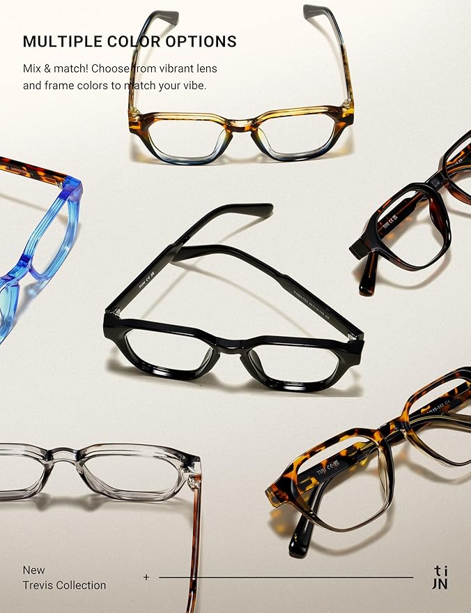 TIJN Blue Light Blocking Glasses, Anti Eyestrain UV Protection, TR90 Square Frame Glasses Chic Preppy Look for Women and Men