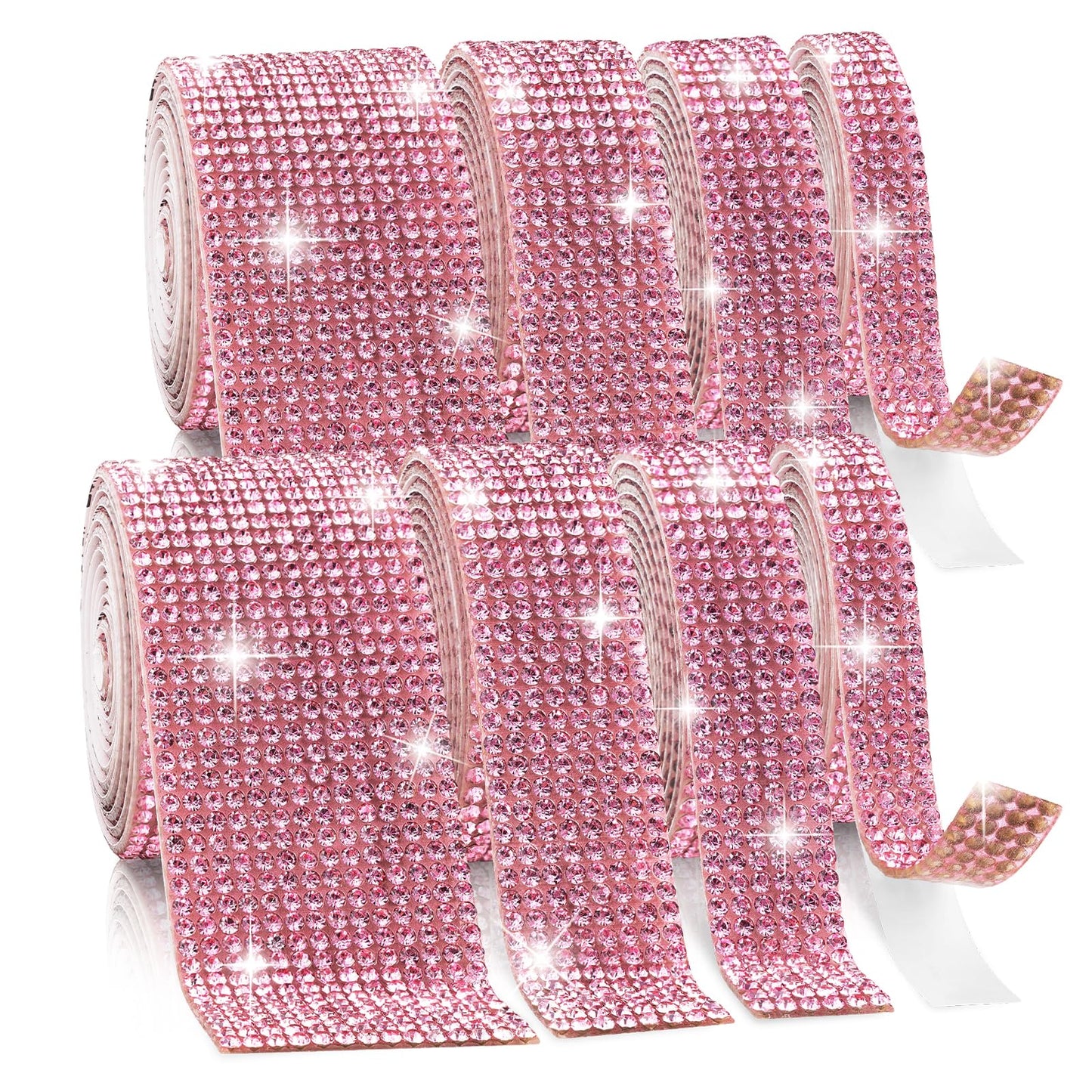 LYXMYGS Rhinestone Ribbon Self Adhesive, 8-Yard Bedazzling Strips, 8-Rolls Rhinestone Strips for DIY Craft, Rhinestones for Crafting, Home Decor and Special Events, 4/6/8/14 Rows Light Pink Crystal