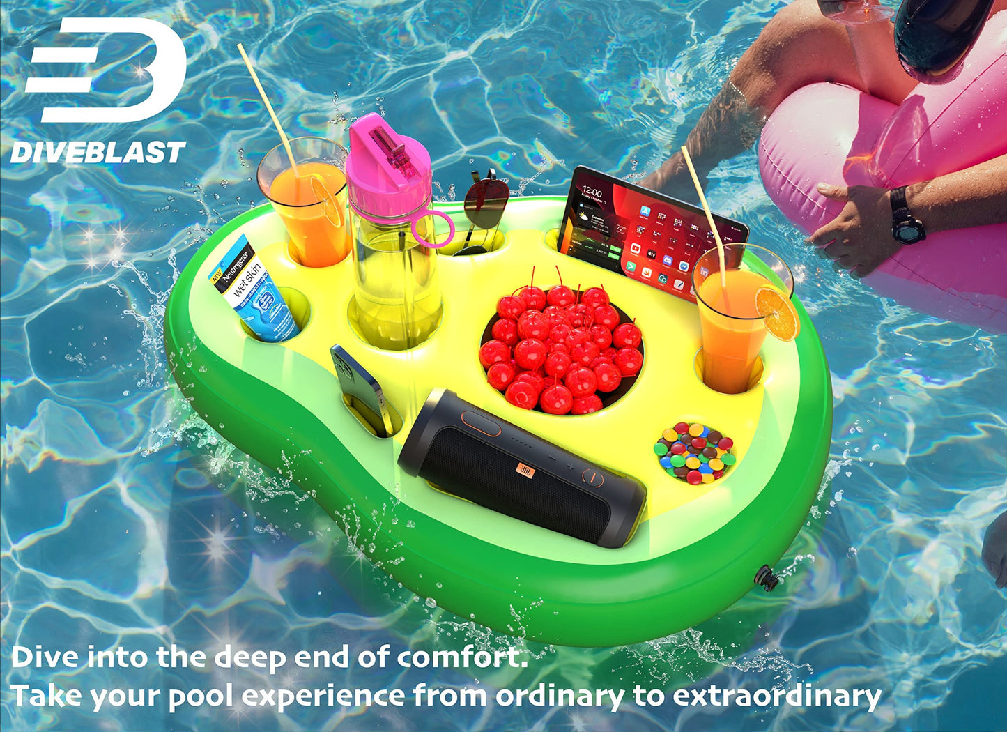 DIVEBLAST: Avocado Floating Drink Holder for Pool, Hot Tub Accessories Fun - Holds Up to 50 LBS - Fun Swimming Pool Accessories for Dad, Cool and Unique Drink Floaties