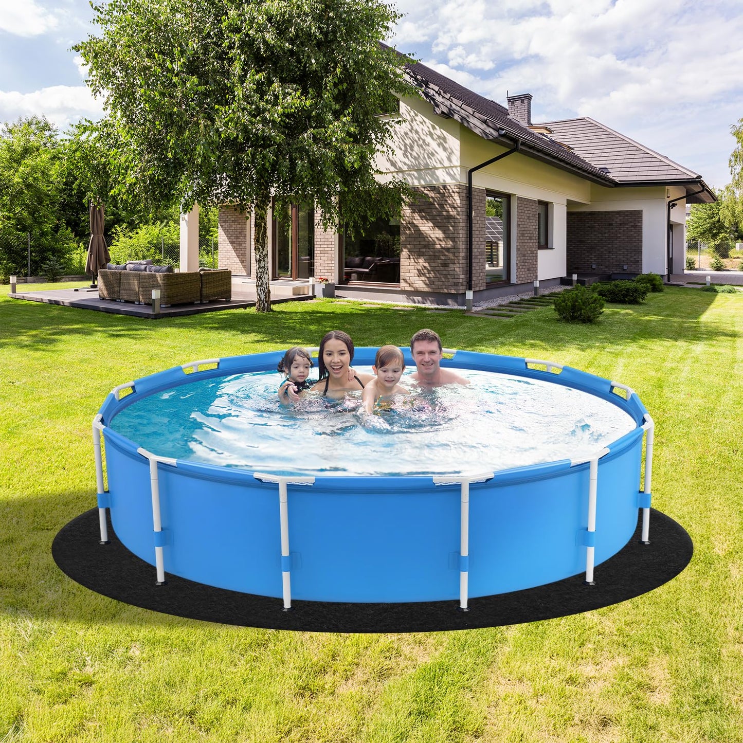 VINGLI 15 FT Pool Pad for Above Ground Pool, Upgraded Extra Thick Swimming Pool Liner Pad 15 FT Round, Prevent Punctures Weed Barrier, Under Pool Mat Pool Protection, Black