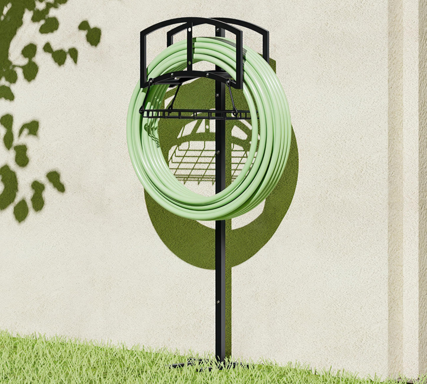 CALIDOLA Upgraded Garden Hose Holder Stand with 4 Spikes - Heavy Duty Water Hose Reel, Hose Organizer, Holds 150ft Hose for Outside Yard Lawn, Black