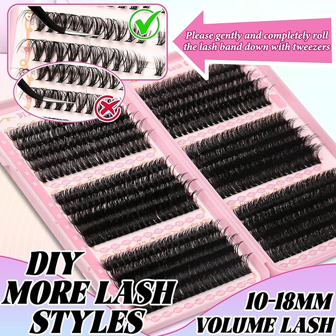 Lash Clusters Fluffy Volume Eyelash Clusters 590Pcs Cluster Eyelash Extensions DIY Lashes Clusters Lash Bond and Seal Lash Tweezers