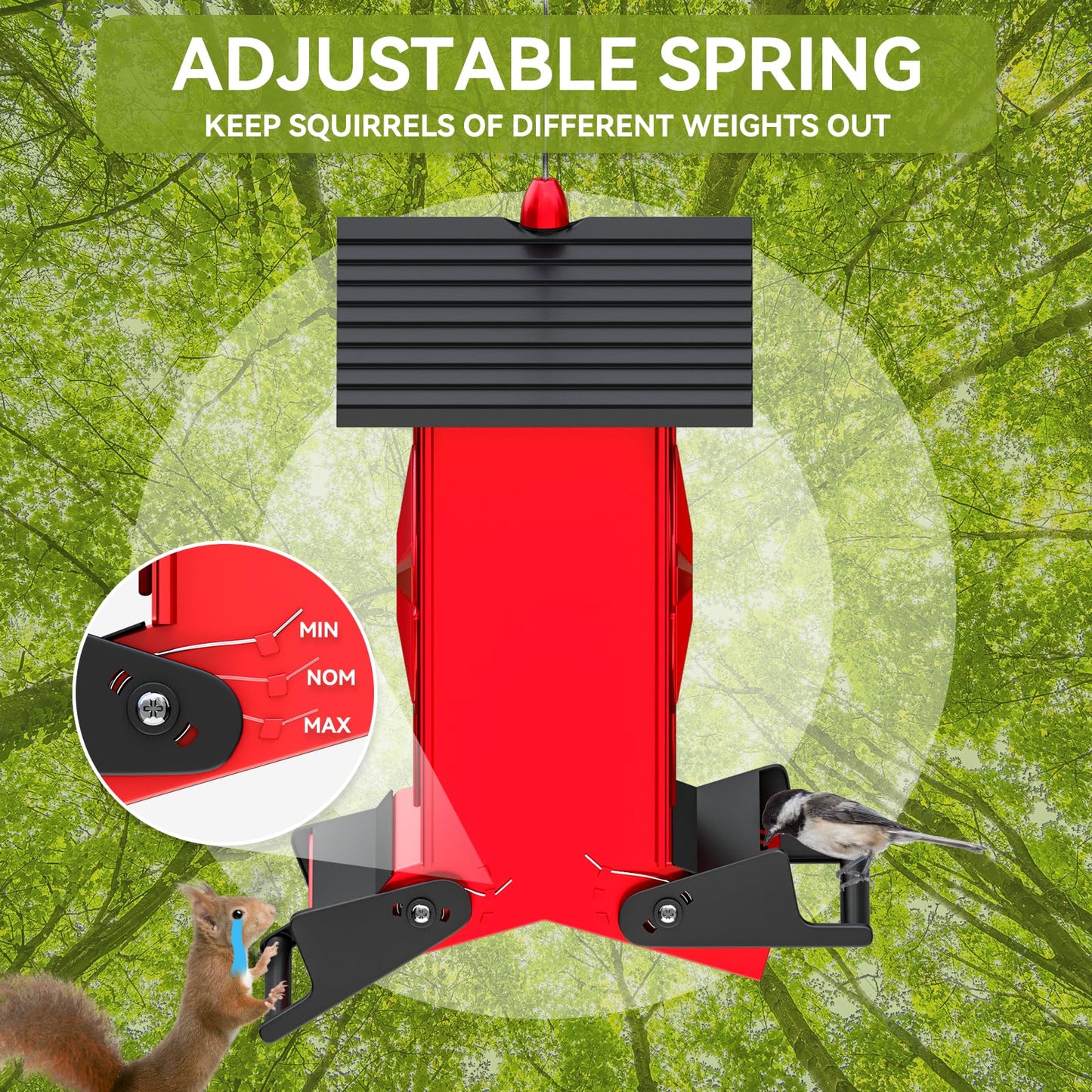 Squirrel Proof Bird Feeders for Outdoors with Weight-Activated, Metal 5LB Large Wild Bird Feeders for Cardinals,Blue Jay,Finch, Weatherproof Durable Hanging Bird Feeder for Backyard,Garden (Red)