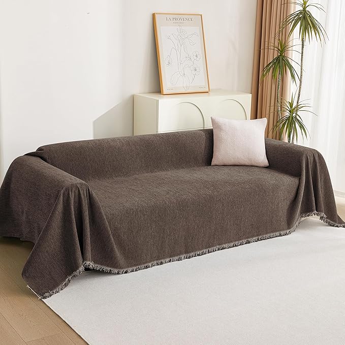 MYSKY HOME Couch Covers for 3 Cushion Couch Sofa, Sectional Couch Cover L Shape Chenille Couch Cushion Covers for Pets, Furniture Protector Cover for Dogs, Kids, 91"X150", Deep Chocolate