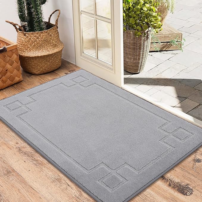 BEQHAUSE Door Mat 20" x 32", Non-Slip Door Mats Indoor Entryway Rugs Washable Low-Profile Absorbent and Stain Resist Floor Mats, Dog Door Mat for Front Back Door, Mud Wet Shoes & Paws, Light Grey