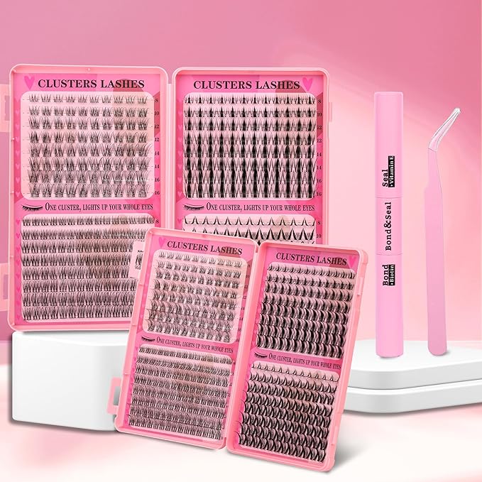 Wispy Lash Clusters Kit Natural Lashes Clusters Fairy Manga Lash Clusters Wet-Look Spiky Anime Lashes Pack 392 Pcs C/D Curl Individual Lashes Lash Bond and Seal Lash Tweezers