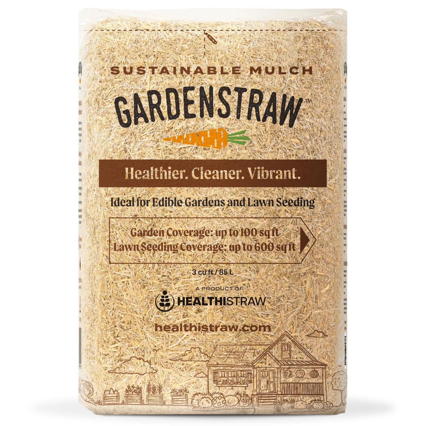 HealthiStraw GardenStraw, 3 cu ft (20 lbs) All-Natural Mulch for Gardens, Vegetables & Lawn Seeding â Water-Conserving Wheat Straw â Thoroughly Cleaned, Sustainable