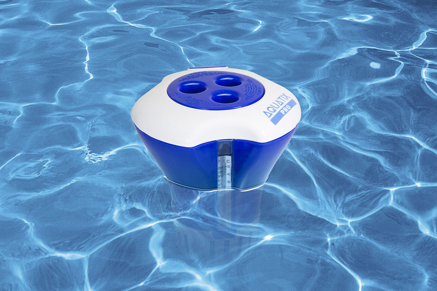 Aquatix Pro Pool Chlorine Floater Dispenser with Thermometer for 1 to 3 inch Tablets, Large & Durable Floating Dispenser for Spa, Hot Tub, In-ground & Above Ground Pools, Adjustable Flow Rate
