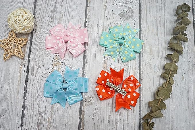 CÉLLOT 40Pcs 3 Inch Boutique Grosgrain Ribbon Pinwheel Hair Bows Alligator Clips For Girls Toddlers Hair Accessories Teens Gifts In Pairs (Polka Dot)