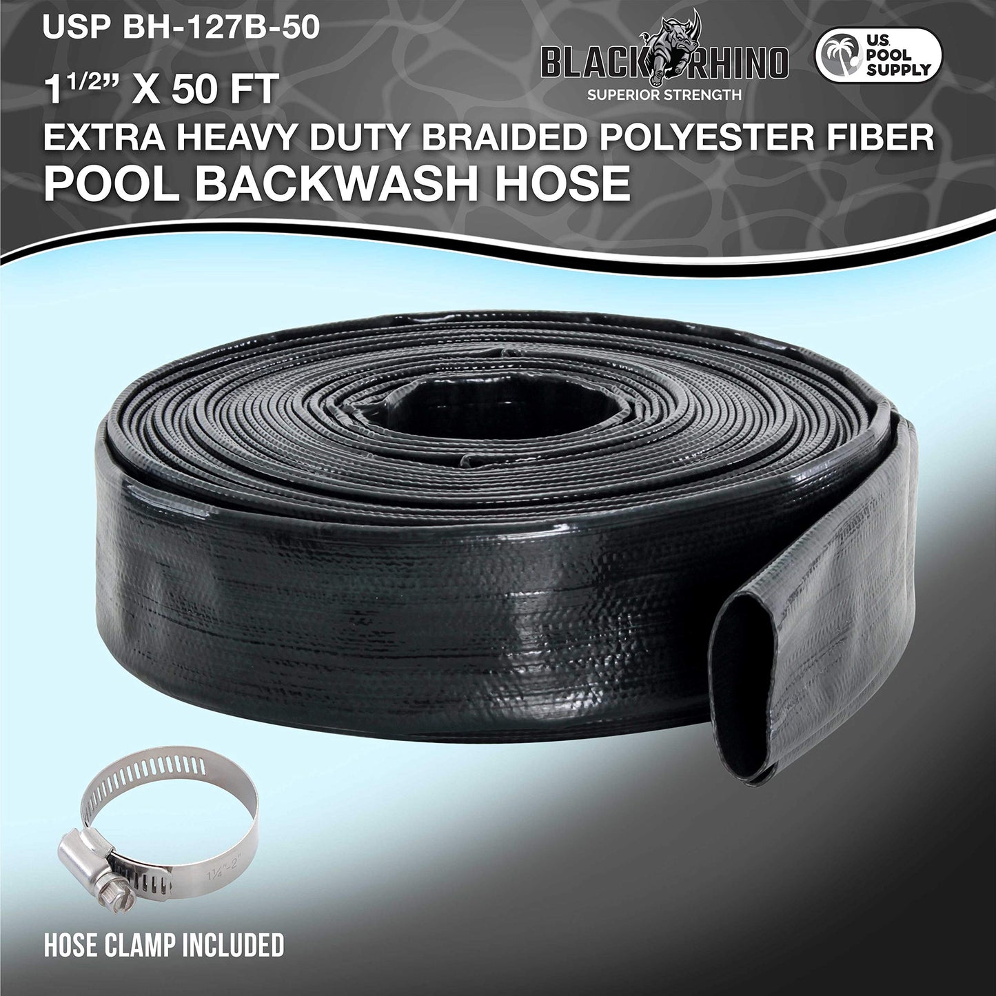 U.S. Pool Supply Pool Backwash Hose 1 1/2 Inch Diameter x 50 Feet - Discharge Hose for Pump, Sand Filter & Sump Pump Hoses - Burst Resistant Lay Flat Drainage Hoses for Inground & Above Ground Pools