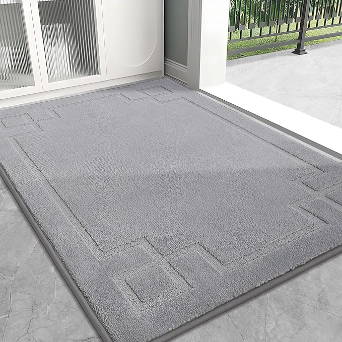 BEQHAUSE Door Mat 32" x 48", Non-Slip Door Mats Indoor Entryway Rugs Washable Low-Profile Absorbent and Stain Resist Floor Mats, Dog Door Mat for Front Back Door, Mud Wet Shoes & Paws, Light Grey
