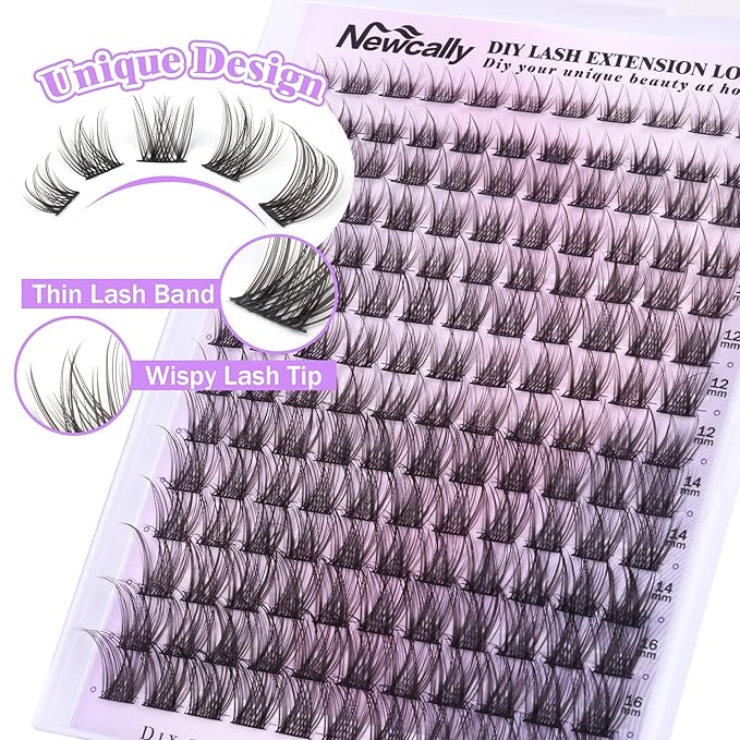 Natural Lash Clusters Kit DIY Lash Extension Kit Wispy Cluster Eyelash Extension 10-16MM C-curly Individual Lashes Kit Lash Bond and Seal by Newcally