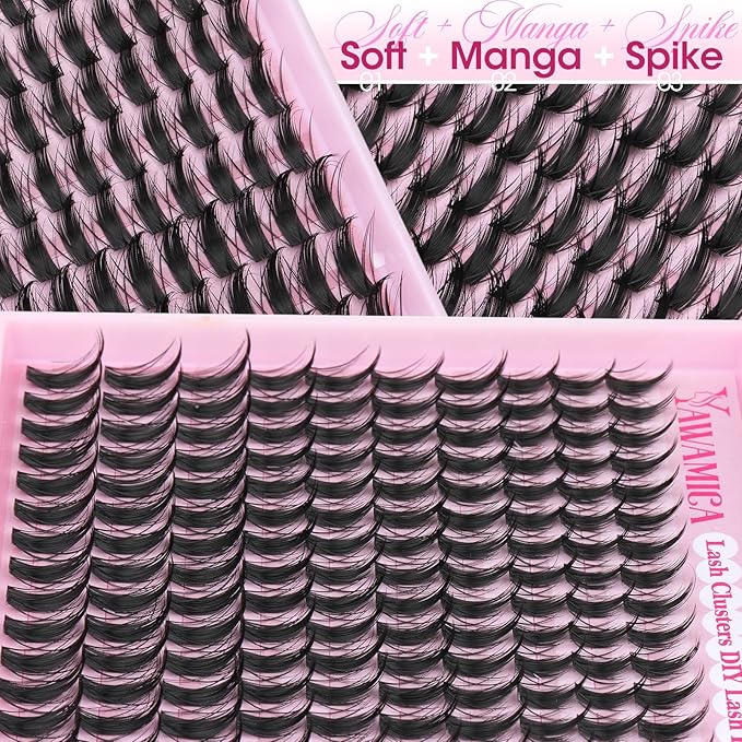 Manga Lash Clusters 10–12–14mm Natural Anime Eyelash Clusters Soft Spiky Cluster Lashes Wispy CC Curl Individual Fairy Lashes Extensions for Daily Makeup, Camera-Ready, Beginner Friendly by Yawamica