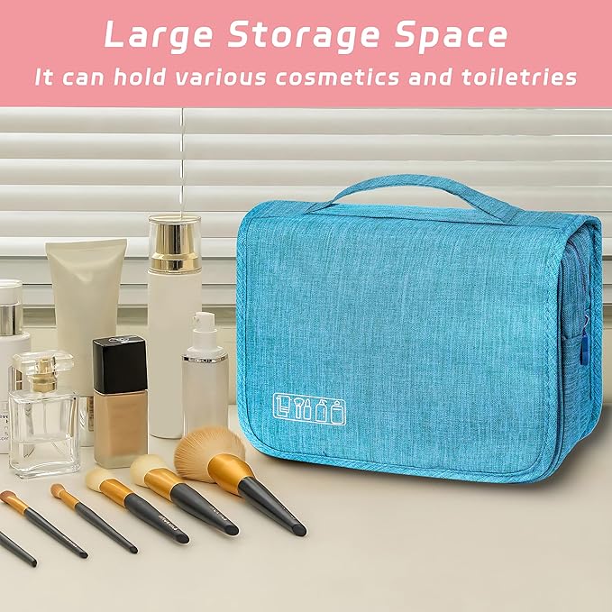 Toiletry Bag Travel Bag with Hanging Hook, Waterproof Capacity Hanging Multifunctional Makeup Bag for Toiletries, Portable Cosmetic Bag Travel Organizer for Women and Men(Sky Blue)