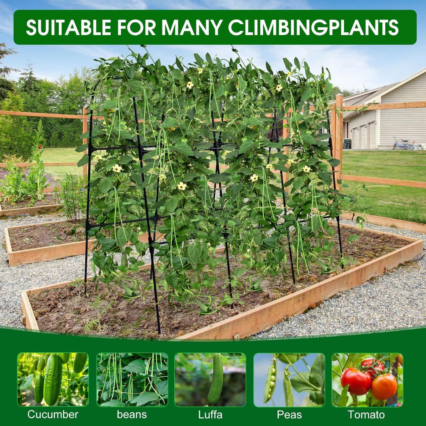 OTOSUNNY Garden Trellis for Climbing Plants Outdoor, Cucumber Trellis for Raised Bed Garden, Arch Trellis Support for Cucumbers Tomatoes Beans Peas, 50x48 inch, Metal Trellis with Netting, Black