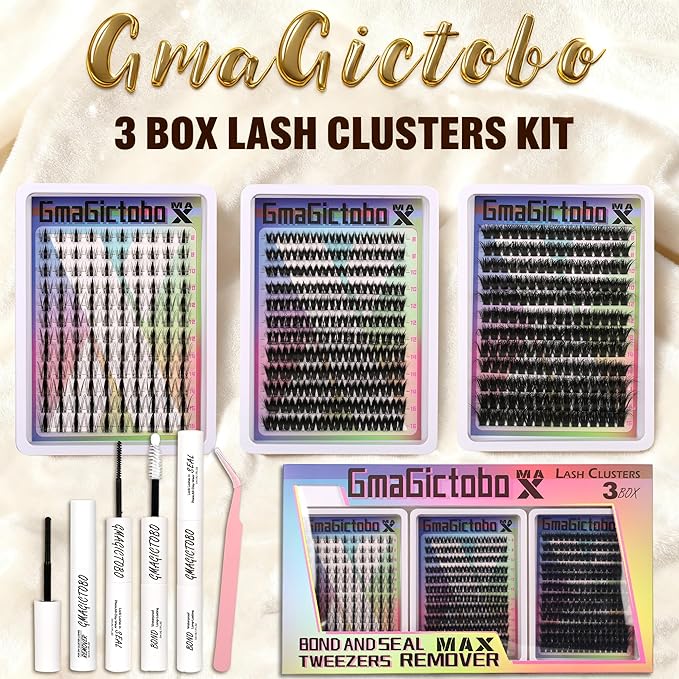 Lash Clusters Natural Wispy Lash Clusters Kit C/D Curl 444Pcs Volume Lashes Clusters Manga Lashes Pack Individual Lashes Lash Bond and Seal Lash Remover Lash Tweezers