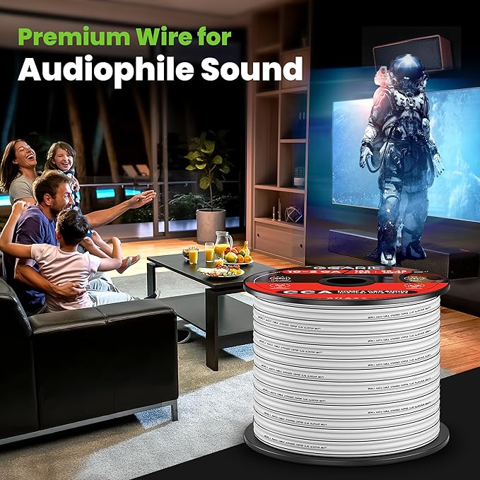 16AWG Speaker Wire, GearIT Pro Series 16 Gauge Speaker Wire Cable (500 Feet / 152.4 Meters) Great Use for Home Theater Speakers and Car Speakers, White