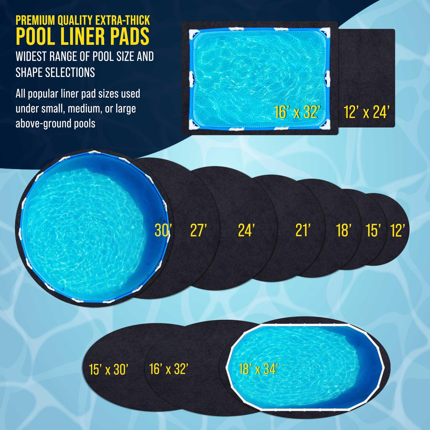 U.S. Pool Supply Ground Shield 16-Foot x 32-Foot Rectangle Heavy Duty Pool Liner Pad for Above Ground Swimming Pools - Protects Pool Liner, Prevents Punctures, Eco-Friendly Fabric - Extends Liner Life