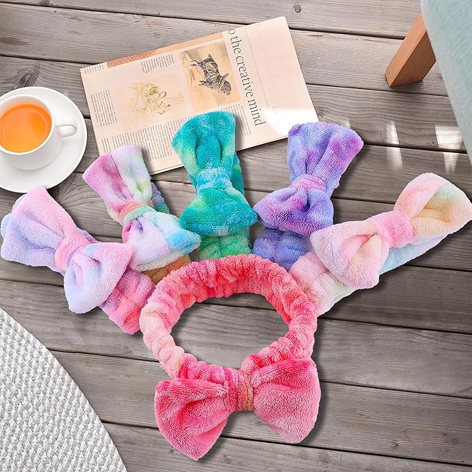 WSYUB Skincare Headband, 6pcs, Tie Dye Color, Soft Coral Fleece, Elastic, Washable, Reusable, For Women, Girls, Facial Makeup, Shower, Exercise, Party Gift