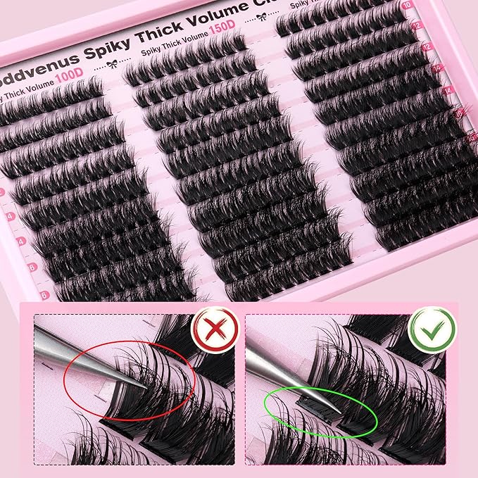 Goddvenus Fluffy Lash Clusters 100-150-200D Volume Eyelash Clusters 10-16mm Wispy Individual Lashes D Curl Cluster Eyelash Extensions 300pcs DIY Lash Extensions(D Curl 300pcs)