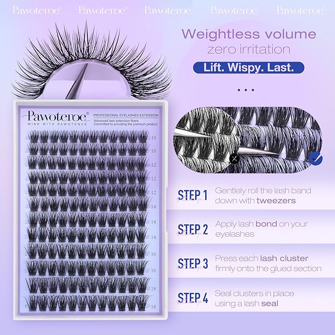 Pawotence Lash Clusters Fairy Eyelash Clusters 10-18mm Wispy Lashes Cluster Eyelash Extensions 144pcs Wet Individual Cluster Lashes Full False Eyelashes for DIY Lash Extension