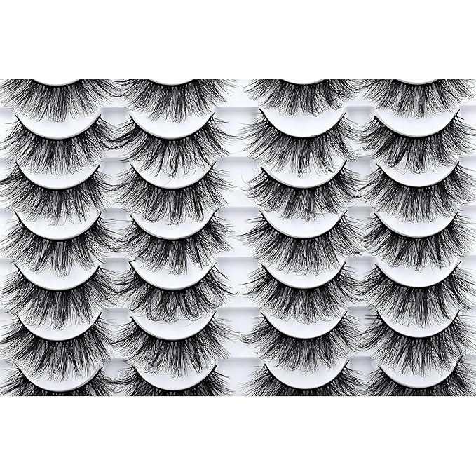 LANFLOWER False Eyelashes Natural Look 3D Faux Mink Lashes Fluffy Volume Lashes 20mm Handmade Eye Lashes Pack 14 Pairs