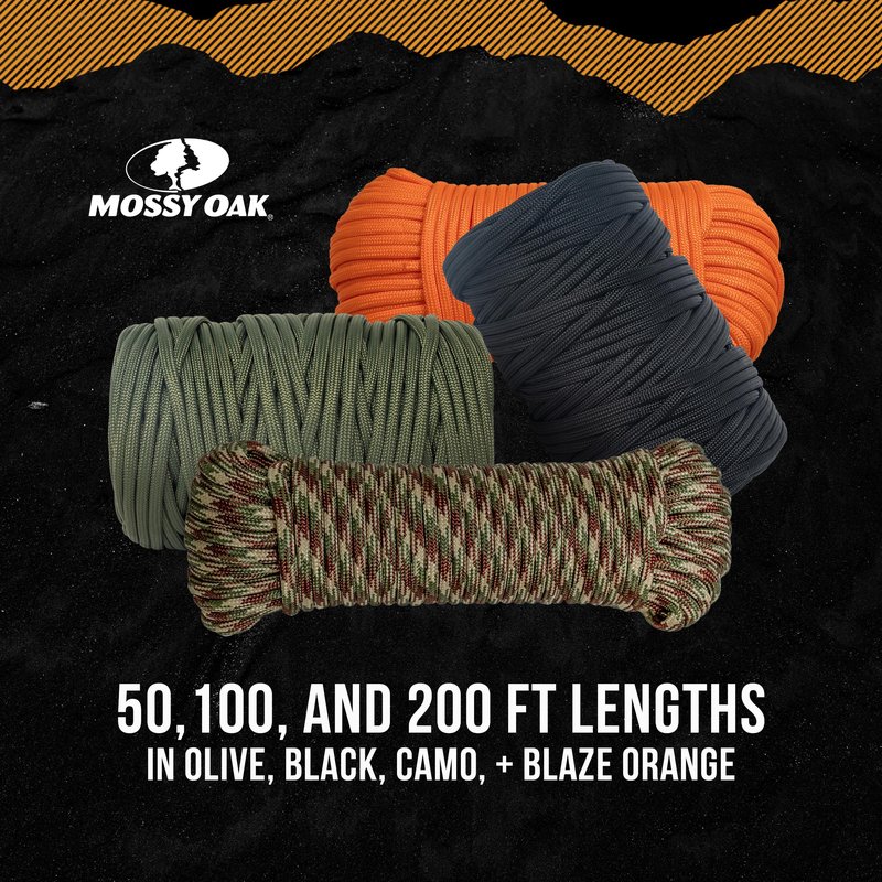 Mossy Oak Paracord Rope 750 with 11 Inner Strands | Nylon Tactical Survival Gear for Camping, Hunting, Fishing, Hiking, Crafting & DIY | Durable & Lightweight, 4mm Parachute Cord