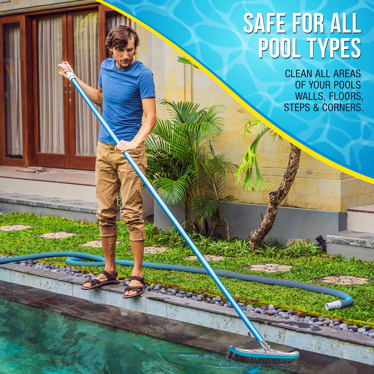 U.S. Pool Supply Pool Brush Head for Inground Pools - 18" Stainless Steel Pool Brush, Metal Wire Bristles, Underwater Scrubber Brushes - Remove Calcium Build-Up on Tiles, Rust Stains on Concrete Walls