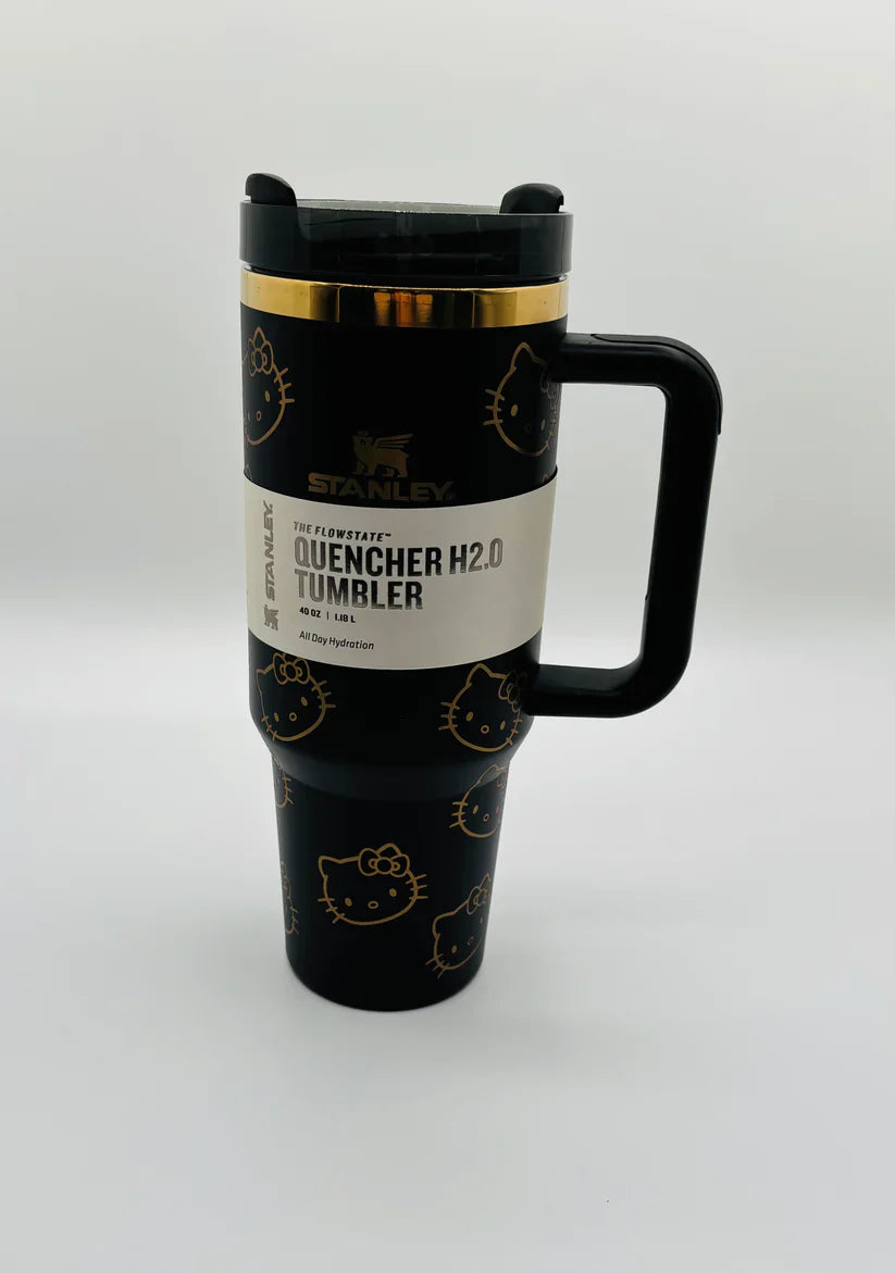 Black Gold Hello Kitty Stanley Quencher H2.0 Tumbler – 40oz Insulated Travel Mug