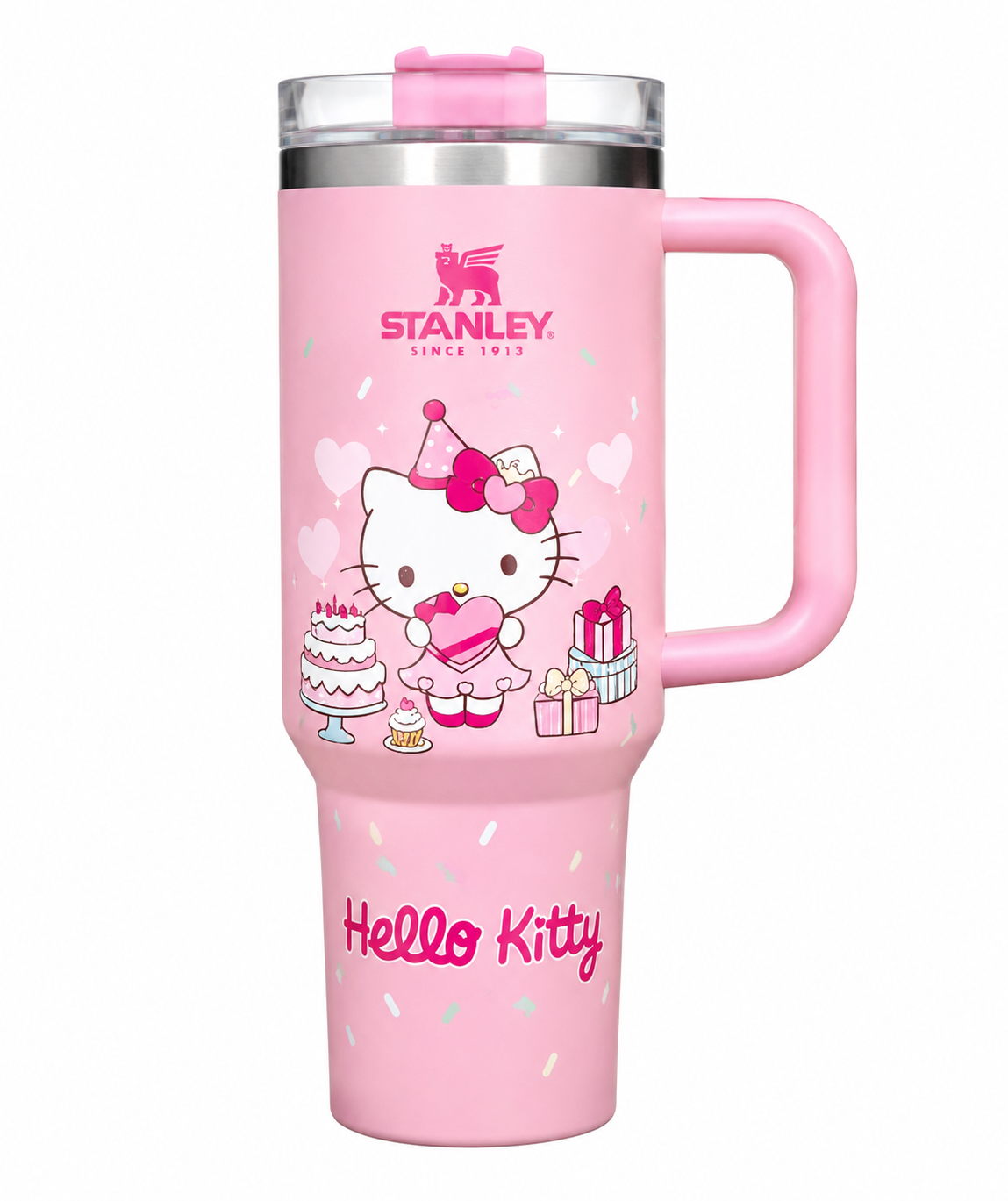 Big Cat Pink Stanley Quencher Tumbler 40oz – Insulated Travel Mug with Handle & Straw
