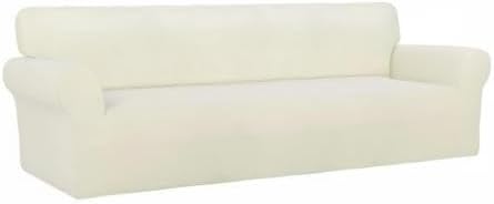 PureFit Super Stretch Sofa Slipcover – Spandex Non Slip Soft Couch Sofa Cover, Washable Furniture Protector with Non Skid Foam and Elastic Bottom for Kids, Pets （XX Large, Ivory）