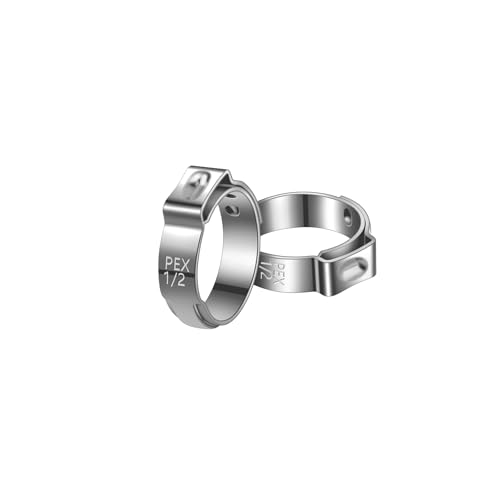 50 PCS 1/2 Inch PEX Cinch Clamp Rings, 304 Stainless Steel Single Ear Hose Clamps for Plumbing and Pipe Fitting Connections, PEX tubing Pipe Fitting by RTHIEAI