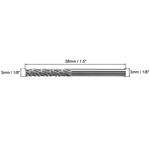 uxcell Tungsten Carbide Rotary Files 1/8" Shank, Double Cut Top Toothed Cylinder Shape Rotary Burrs Tool 3mm Dia, for Die Grinder Wood Soft Metal Polishing Model Engineering, 5pcs