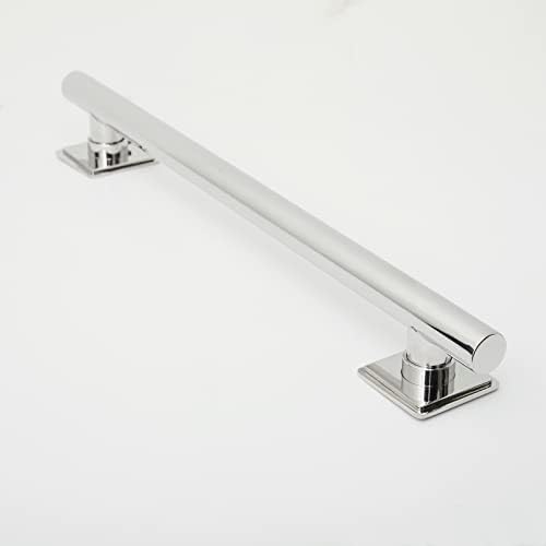 24-inch Coronado Designer Straight Bathroom Shower Grab Bar with Decorative Square Flanges, Polished