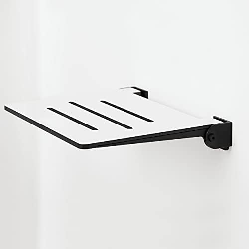 Seachrome 18 inch Silhouette Slimline Folding Wall Mount Shower Bench Seat, White Seat with Matte Black Frame