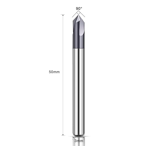 ASNOMY 1Pc 1/8"(3mm) Carbide V Groove Router Bit 90 Degree Chamfer End Mill, 3 Flutes CNC milling Cutter end Mill Bits for CNC Carving and Chamfering