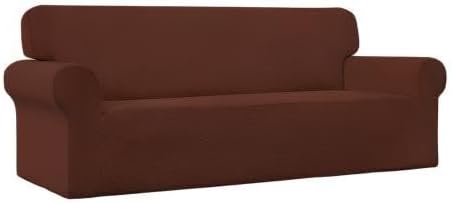 Easy-Going Stretch Oversized Sofa Slipcover 1-Piece Sofa Cover Furniture Protector Couch Soft with Elastic Bottom for Kids, Polyester Spandex Jacquard Fabric Small Checks Coffee