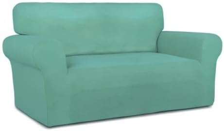 PureFit Super Stretch Sofa Slipcover – Spandex Non Slip Soft Couch Sofa Cover, Washable Furniture Protector with Non Skid Foam and Elastic Bottom for Kids, Pets （Loveseat, Cyan）
